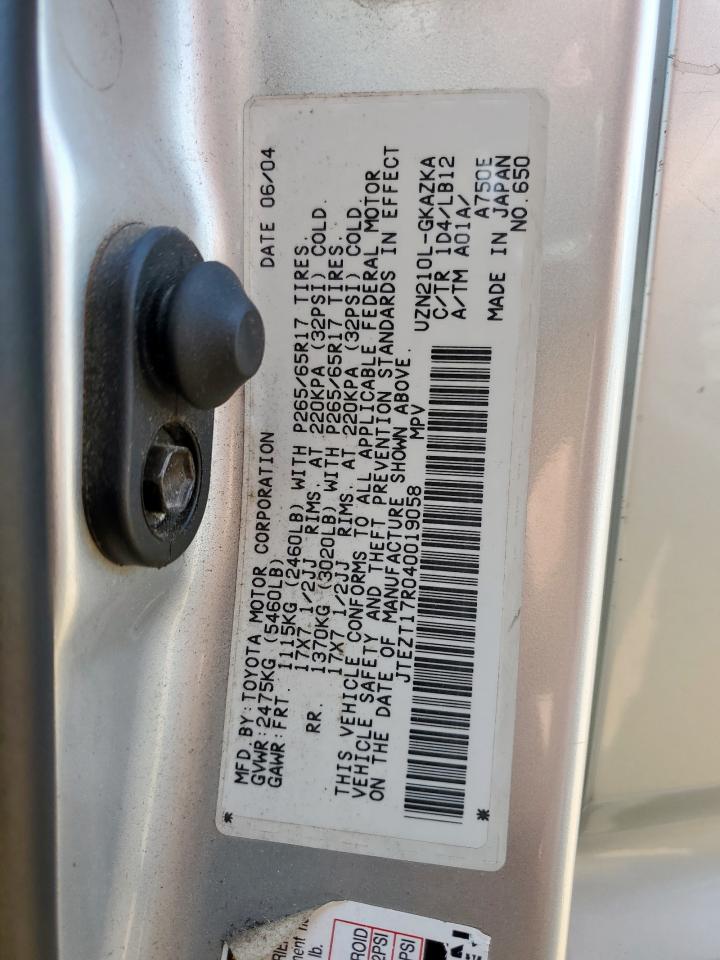 2004 Toyota 4Runner Limited VIN: JTEZT17R040019058 Lot: 66832205