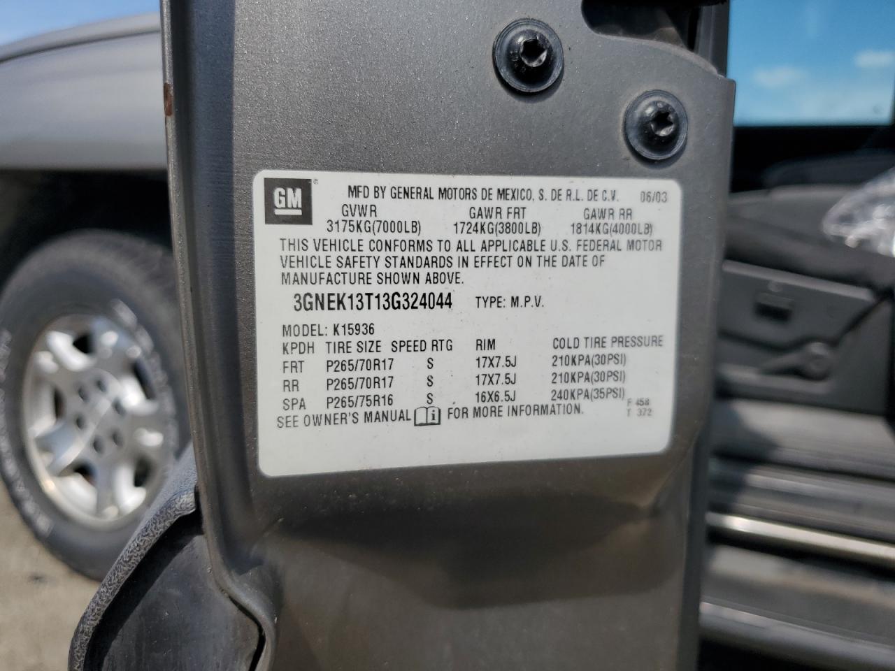 3gnek13t13g324044 3GNEK13T13G324044 2003 Chevrolet Avalanche K1500
