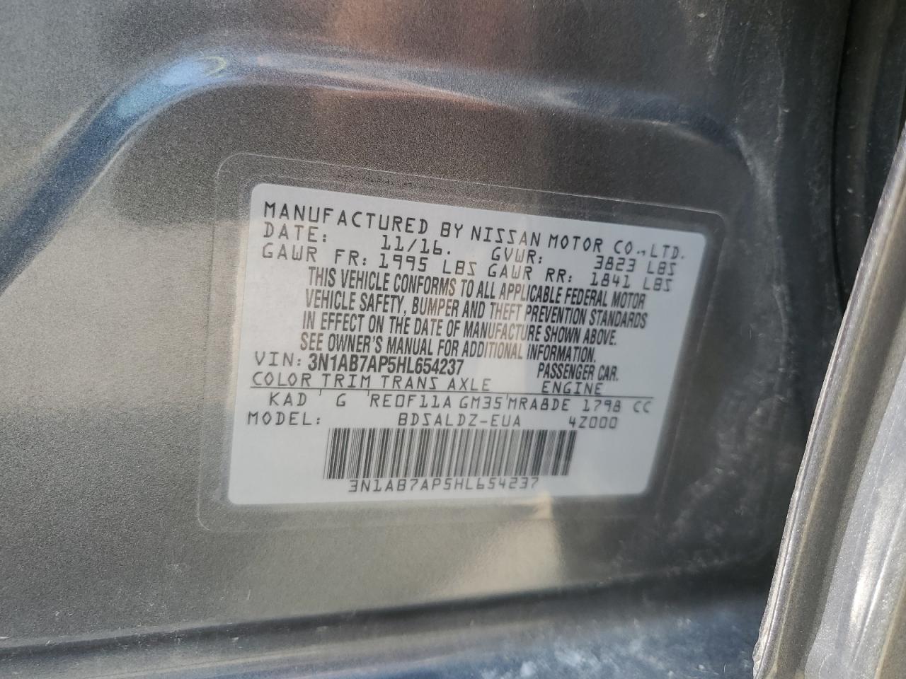 2017 Nissan Sentra S VIN: 3N1AB7AP5HL654237 Lot: 64417035