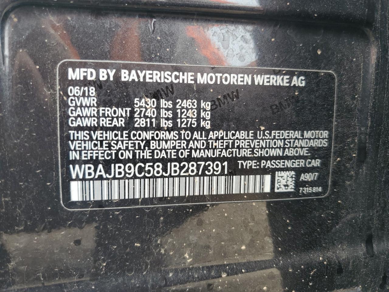 2018 BMW M550Xi VIN: WBAJB9C58JB287391 Lot: 63313955