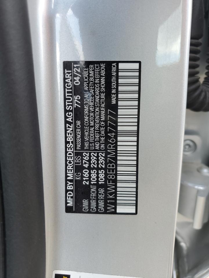 2021 Mercedes-Benz C 300 4Matic VIN: W1KWF8EB7MR647777 Lot: 63081875