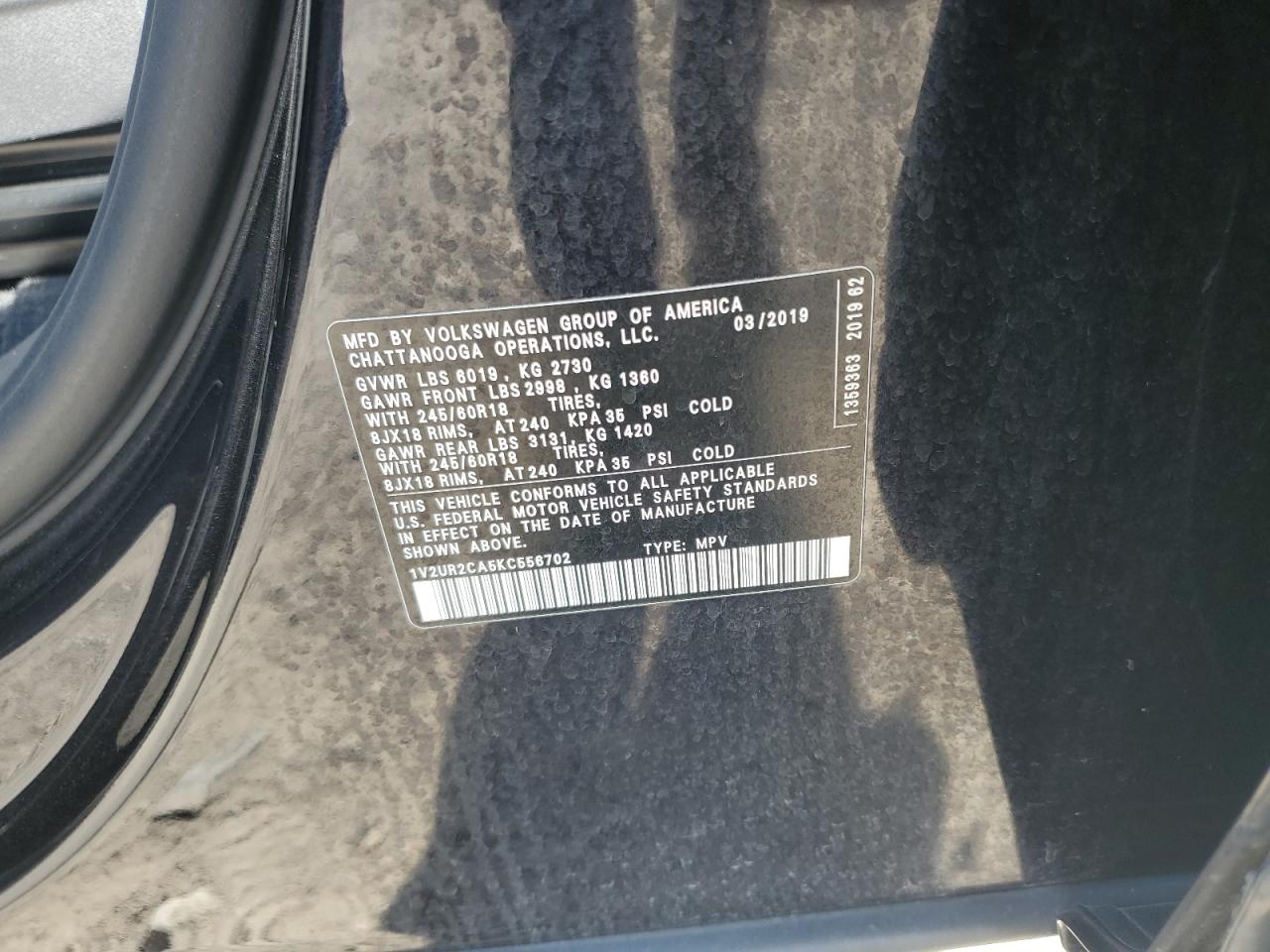 2019 Volkswagen Atlas Se VIN: 1V2UR2CA5KC556702 Lot: 64953185