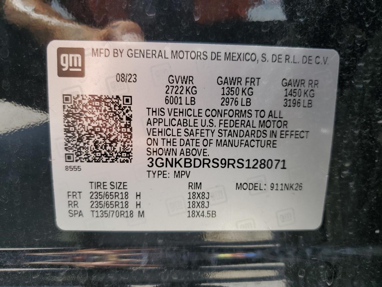 2024 Chevrolet Blazer 3Lt VIN: 3GNKBDRS9RS128071 Lot: 63775155