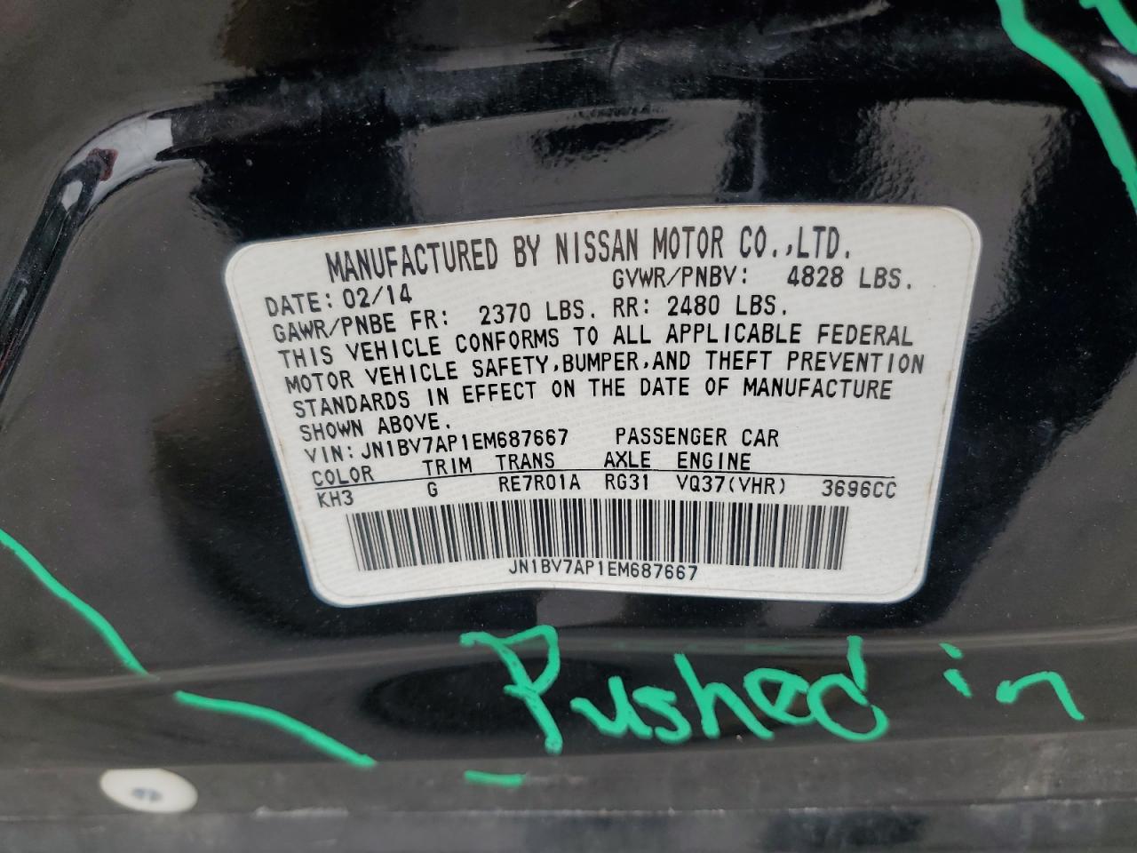 2014 Infiniti Q50 Base VIN: JN1BV7AP1EM687667 Lot: 63273175