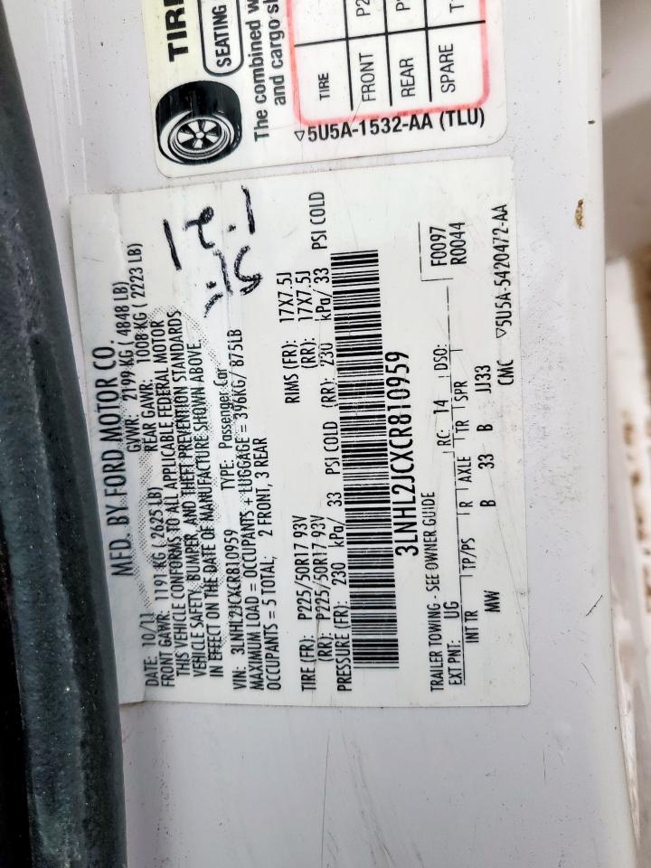 2012 Lincoln Mkz VIN: 3LNHL2JCXCR810959 Lot: 63681595