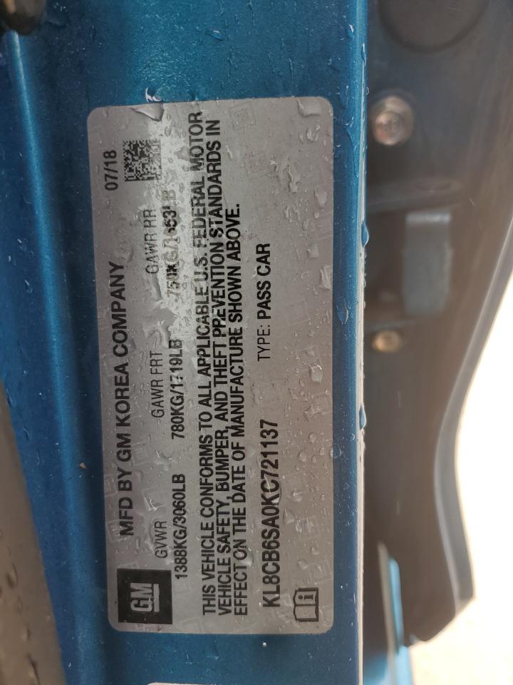 2019 Chevrolet Spark Ls VIN: KL8CB6SA0KC721137 Lot: 65550465