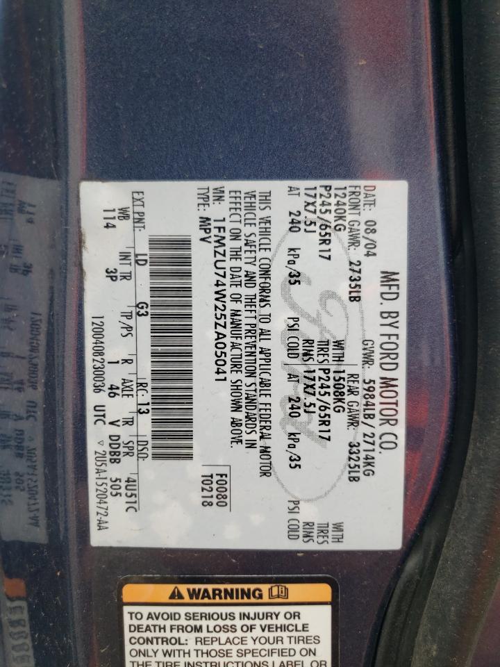 2005 Ford Explorer Eddie Bauer VIN: 1FMZU74W25ZA05041 Lot: 64778595