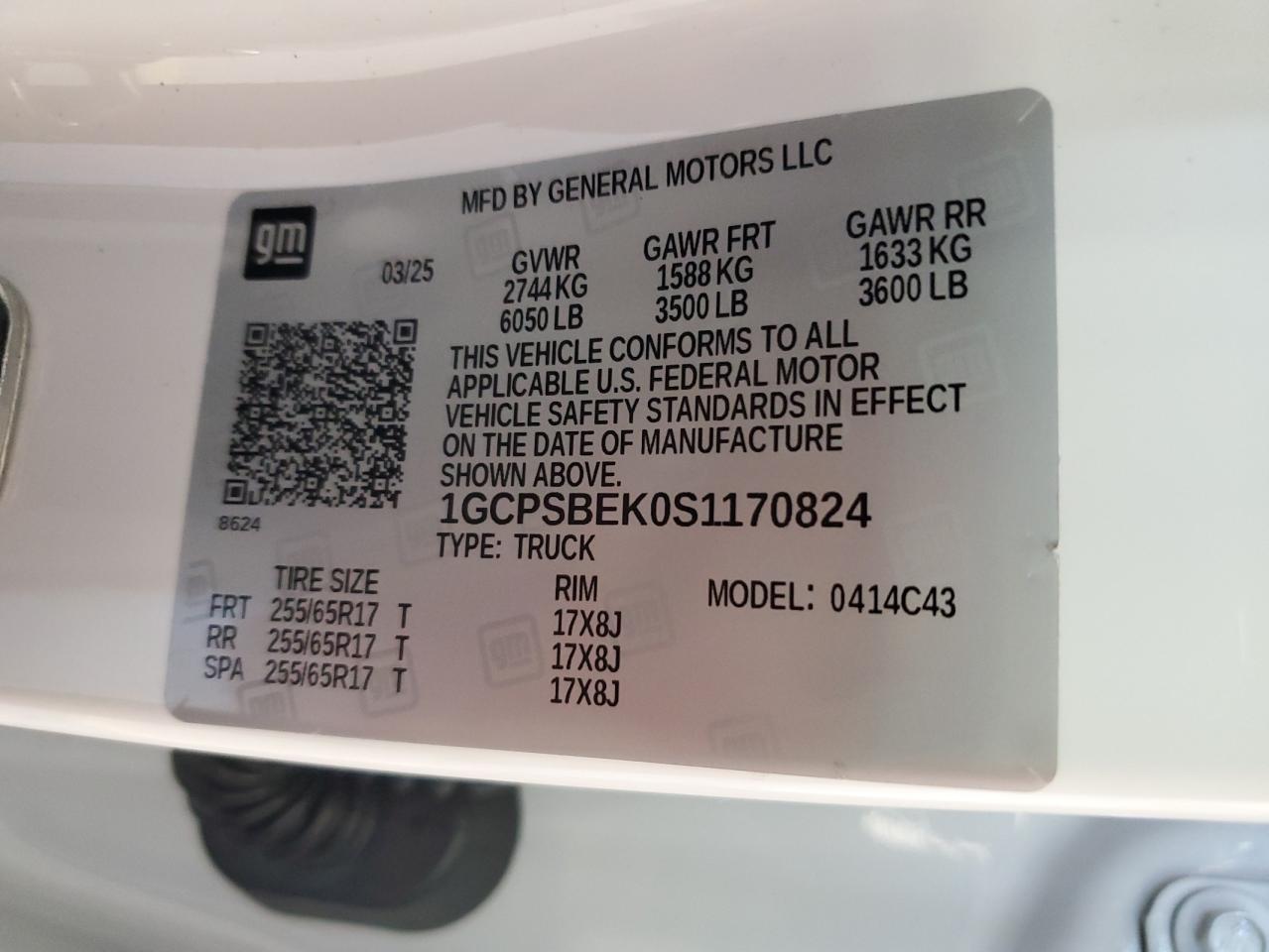 2025 Chevrolet Colorado VIN: 1GCPSBEK0S1170824 Lot: 64129245