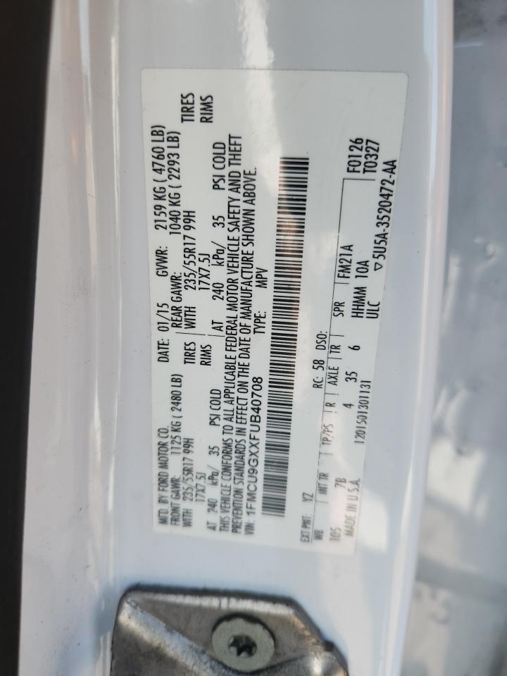2015 Ford Escape Se VIN: 1FMCU9GXXFUB40708 Lot: 64847765