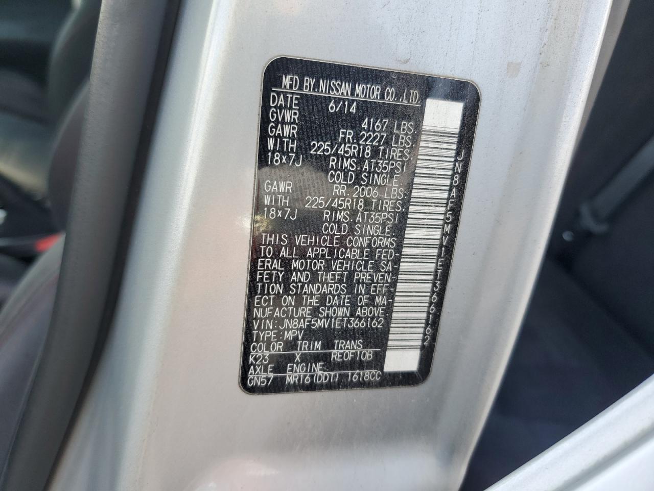 2014 Nissan Juke S VIN: JN8AF5MV1ET366162 Lot: 64471935