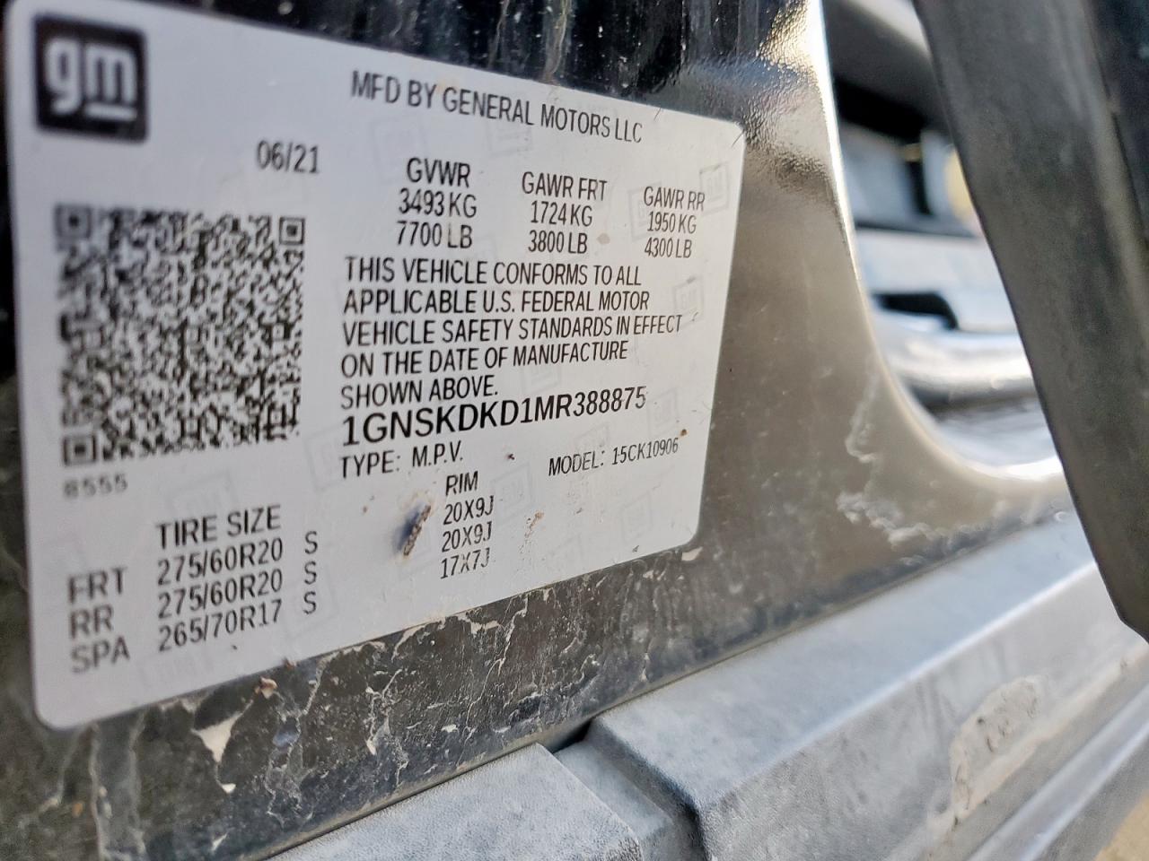 2021 Chevrolet Suburban K1500 Z71 VIN: 1GNSKDKD1MR388875 Lot: 63896945