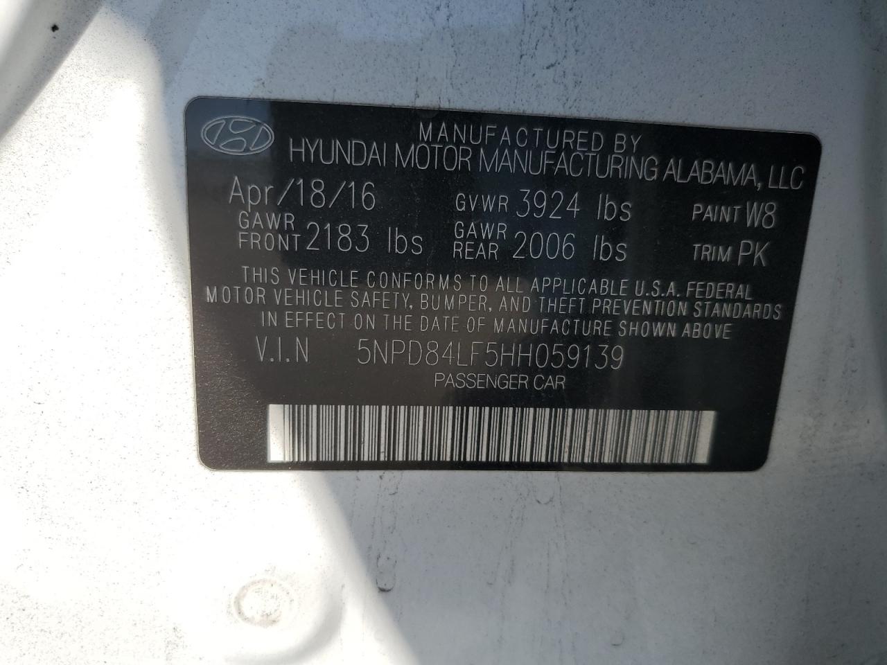 2017 Hyundai Elantra Se VIN: 5NPD84LF5HH059139 Lot: 63345785