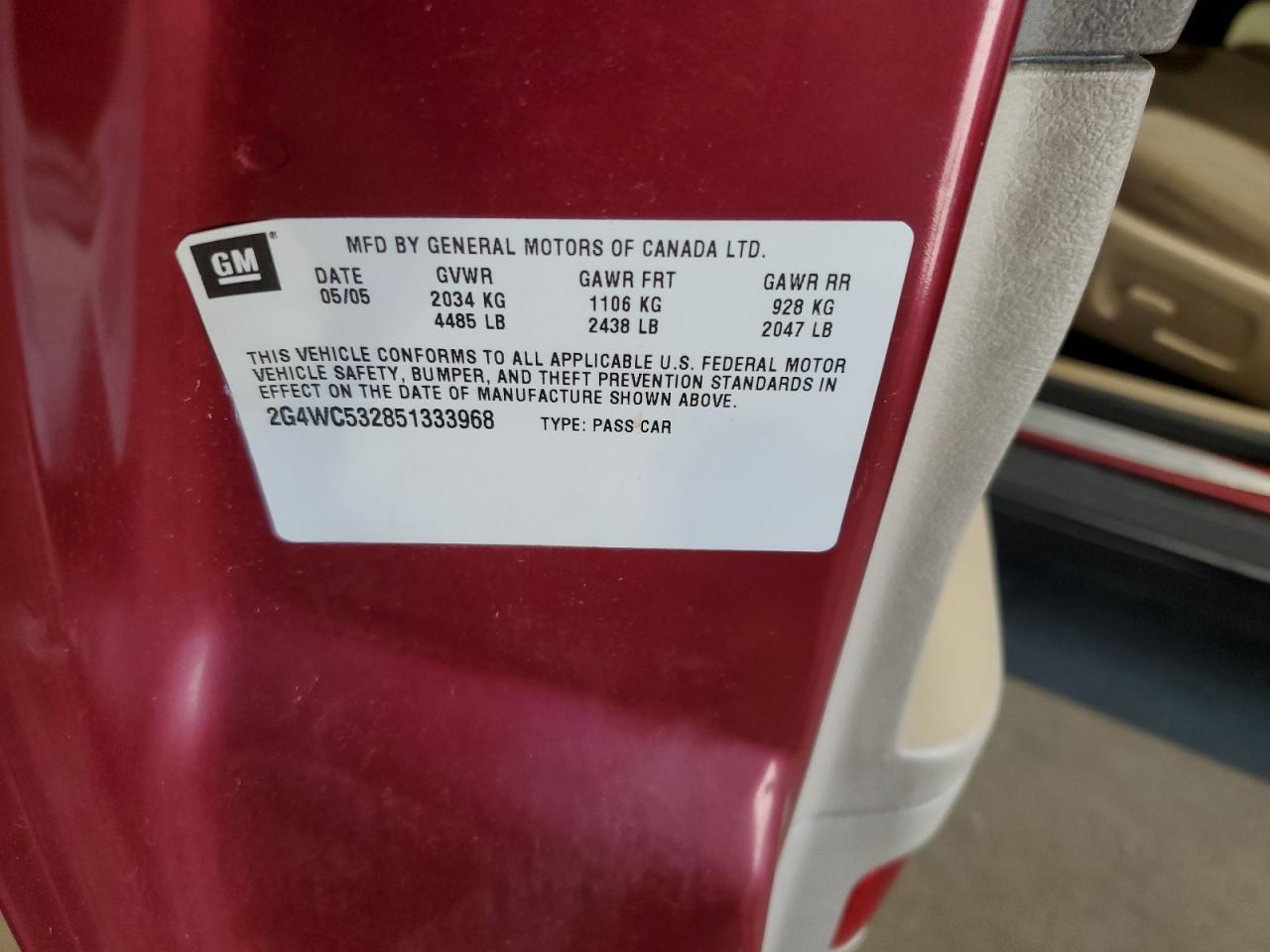 2005 Buick Lacrosse Cx VIN: 2G4WC532851333968 Lot: 65656815