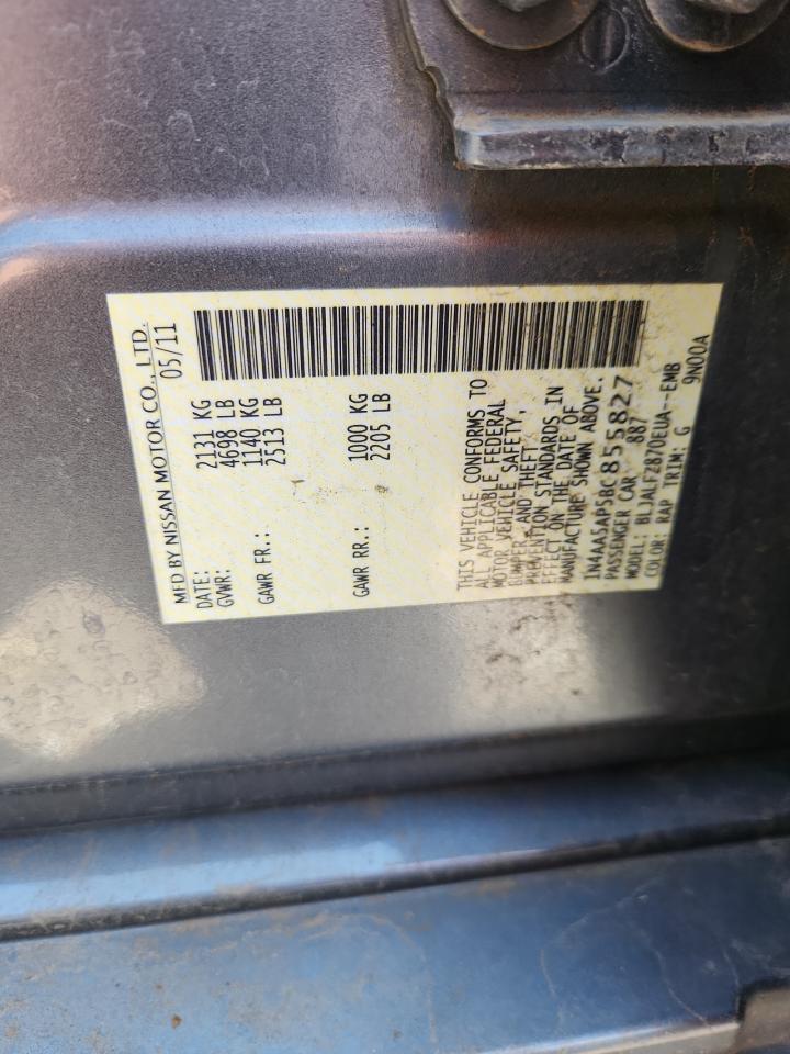 2011 Nissan Maxima S VIN: 1N4AA5AP5BC855827 Lot: 64972825
