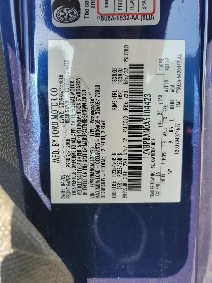 2010 Ford Mustang VIN: 1ZVBP8AN0A5104423 Lot: 64620445