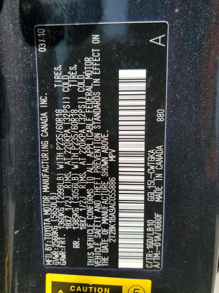 2010 Lexus Rx 350 VIN: 2T2BK1BA9AC055886 Lot: 63600045