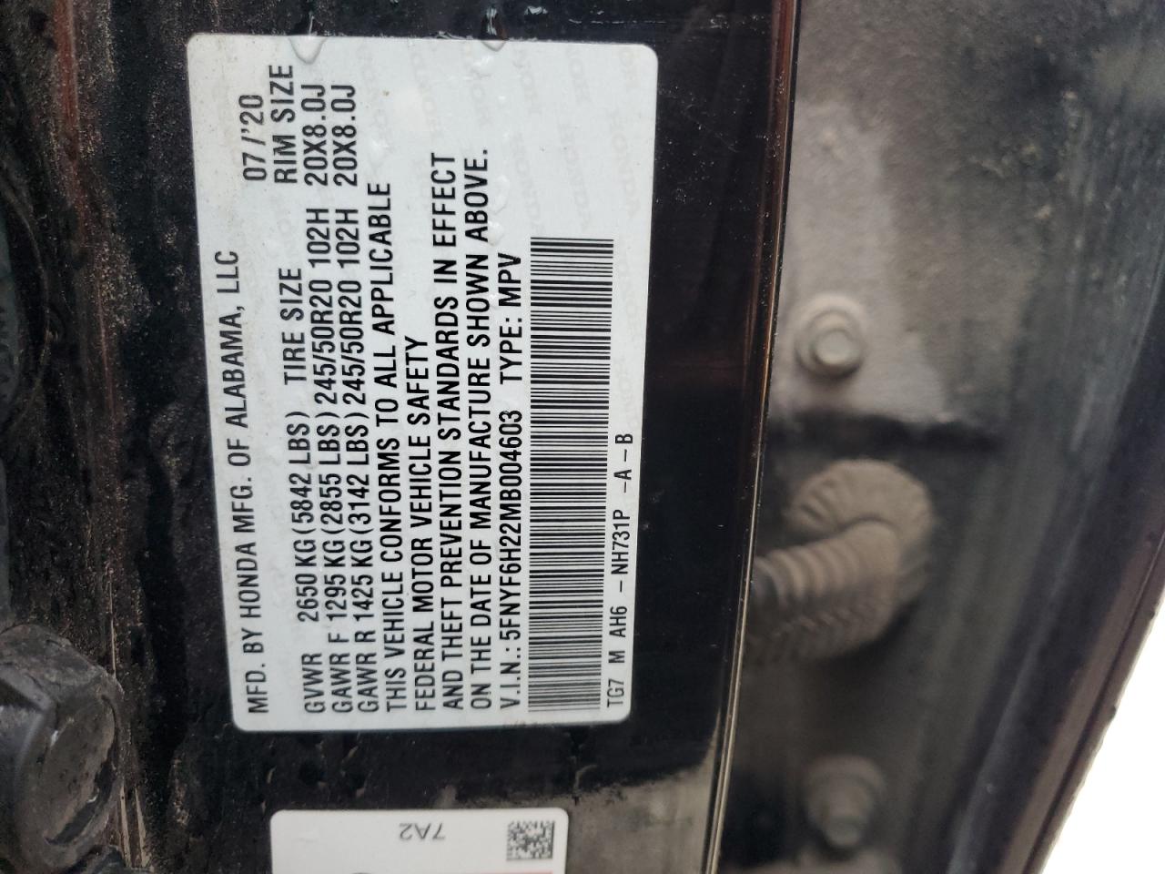 2021 Honda Pilot Se VIN: 5FNYF6H22MB004603 Lot: 66819545