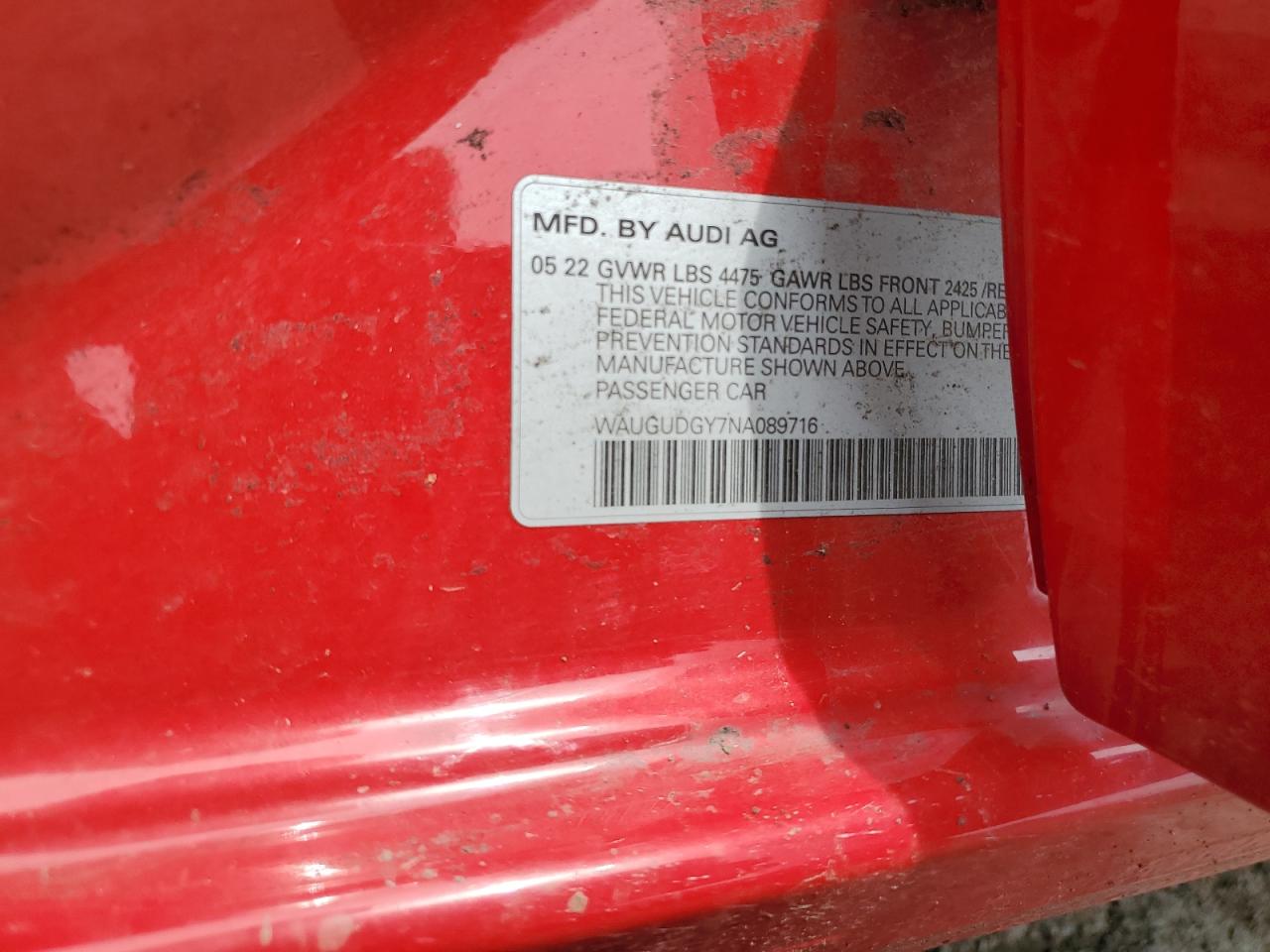 2022 Audi A3 Premium VIN: WAUGUDGY7NA089716 Lot: 64277365