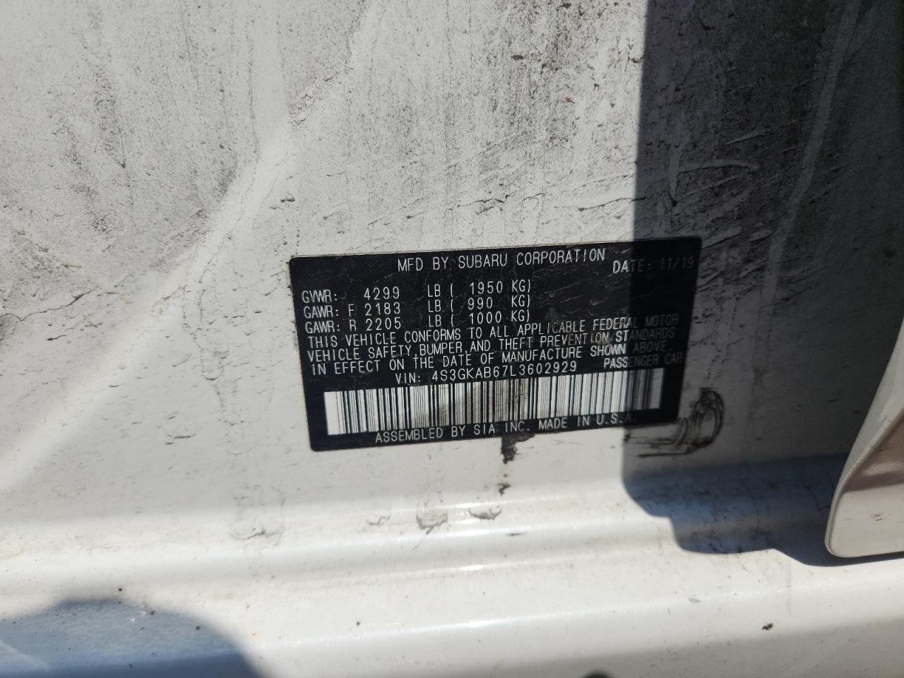 2020 Subaru Impreza VIN: 4S3GKAB67L3602929 Lot: 64075925
