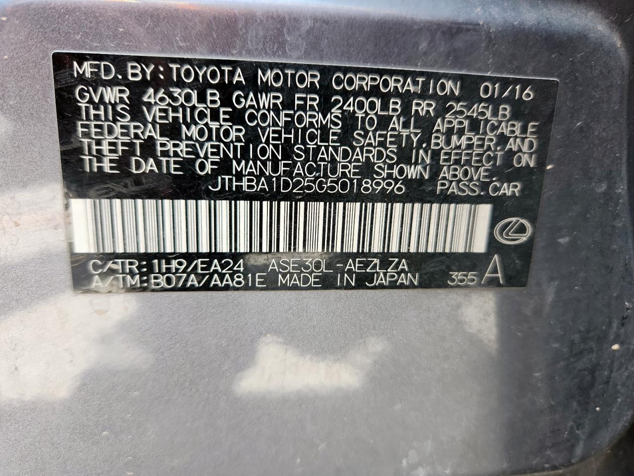 2016 Lexus Is 200T VIN: JTHBA1D25G5018996 Lot: 64843485