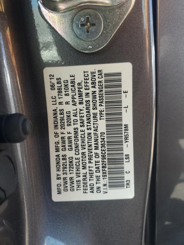 2012 Honda Civic Exl VIN: 19XFB2F96CE363470 Lot: 64848445