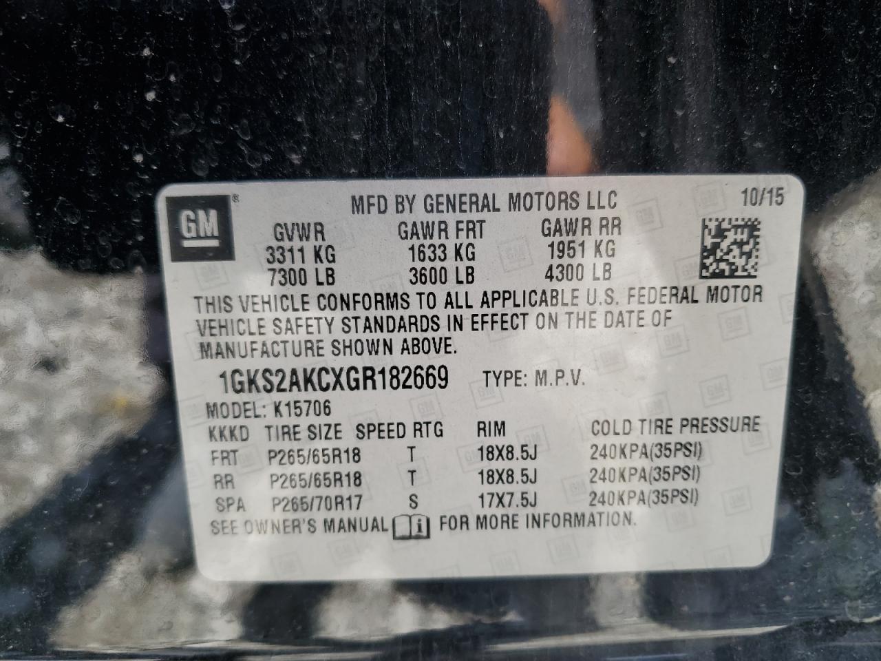 2016 GMC Yukon Sle VIN: 1GKS2AKCXGR182669 Lot: 63604275