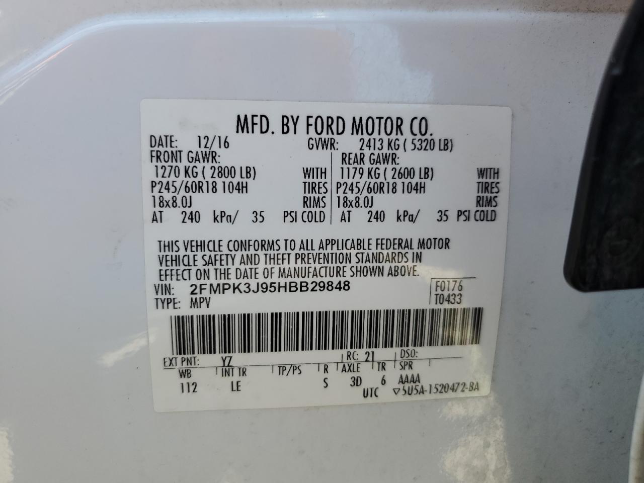 2017 Ford Edge Sel VIN: 2FMPK3J95HBB29848 Lot: 64838605