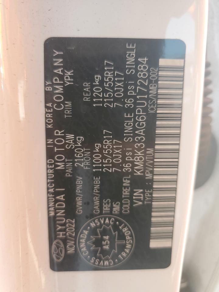 2023 Hyundai Kona Sel VIN: KM8K33AG6PU172884 Lot: 64091475