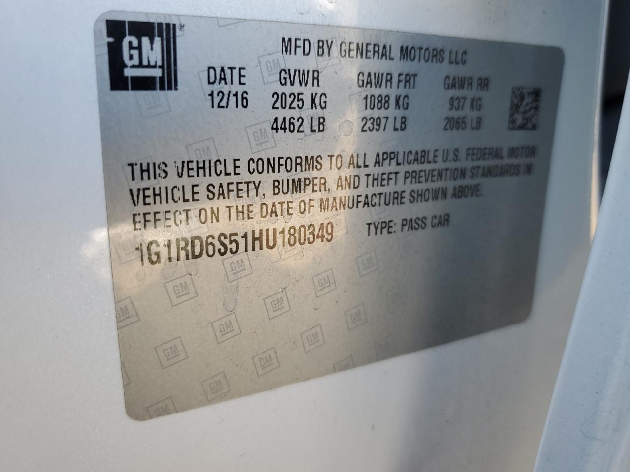 2017 Chevrolet Volt Premier VIN: 1G1RD6S51HU180349 Lot: 64496815