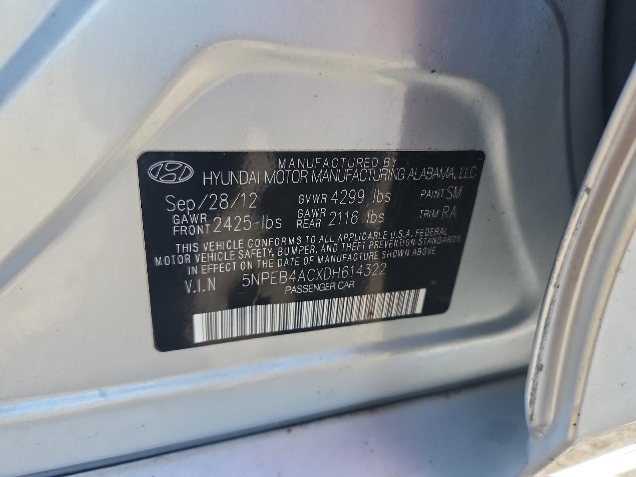 2013 Hyundai Sonata Gls VIN: 5NPEB4ACXDH614322 Lot: 64588365