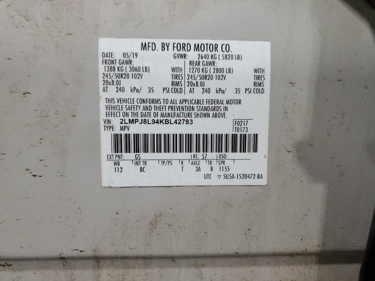 2019 Lincoln Nautilus Reserve VIN: 2LMPJ8L94KBL42783 Lot: 64225285