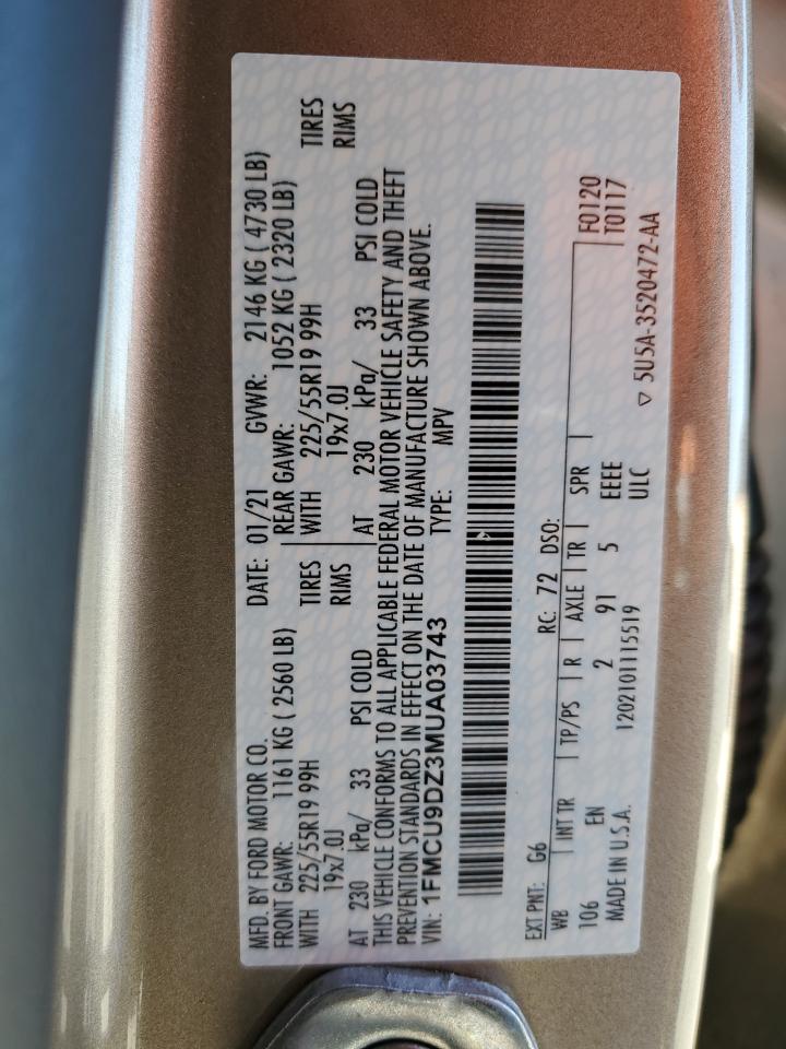 2021 Ford Escape Titanium VIN: 1FMCU9DZ3MUA03743 Lot: 64486935