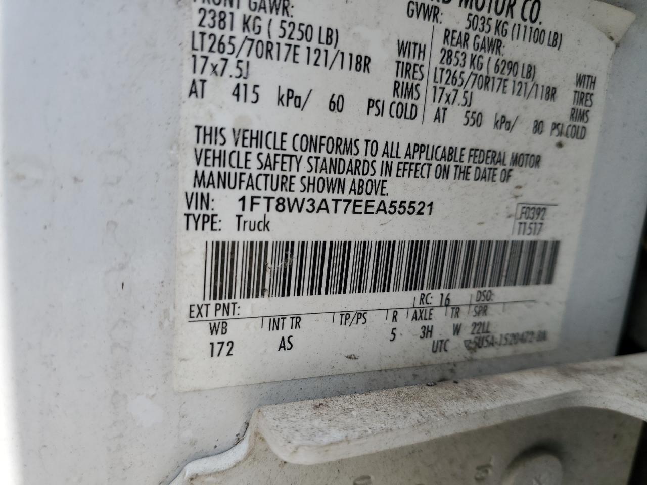 2014 Ford F350 Super Duty VIN: 1FT8W3AT7EEA55521 Lot: 65517475