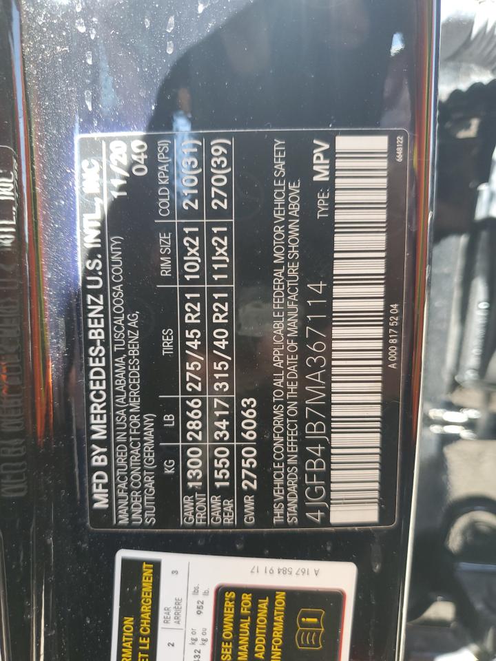 2021 Mercedes-Benz Gle 350 VIN: 4JGFB4JB7MA367114 Lot: 64763105