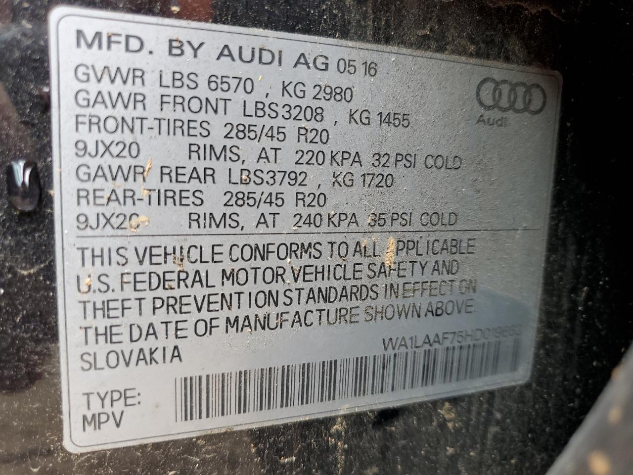 2017 Audi Q7 Premium Plus VIN: WA1LAAF75HD019663 Lot: 67184335