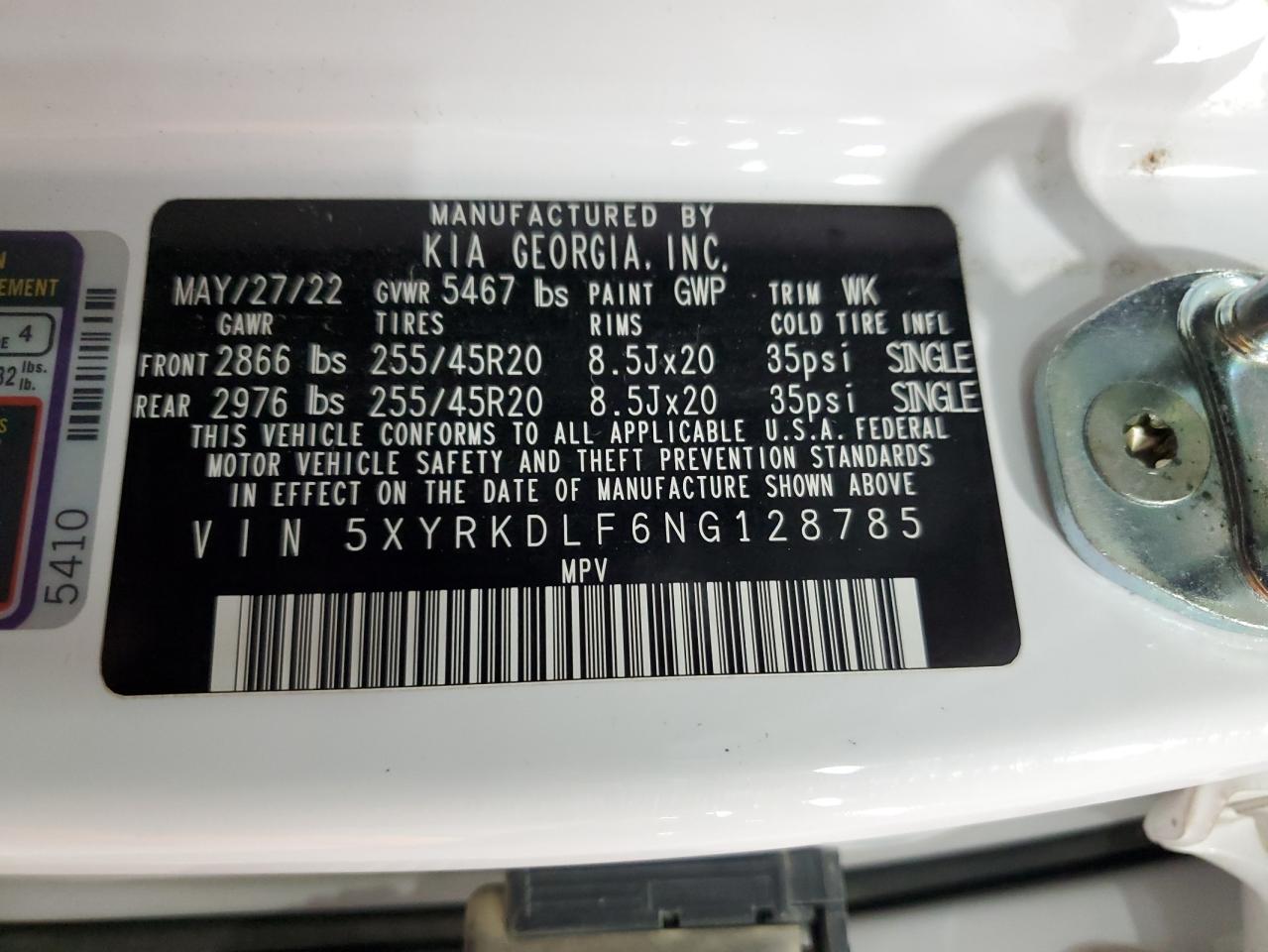 2022 Kia Sorento Sx VIN: 5XYRKDLF6NG128785 Lot: 63486835