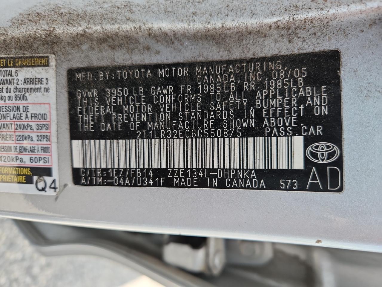 2006 Toyota Corolla Matrix Base VIN: 2T1LR32E06C550875 Lot: 63227665