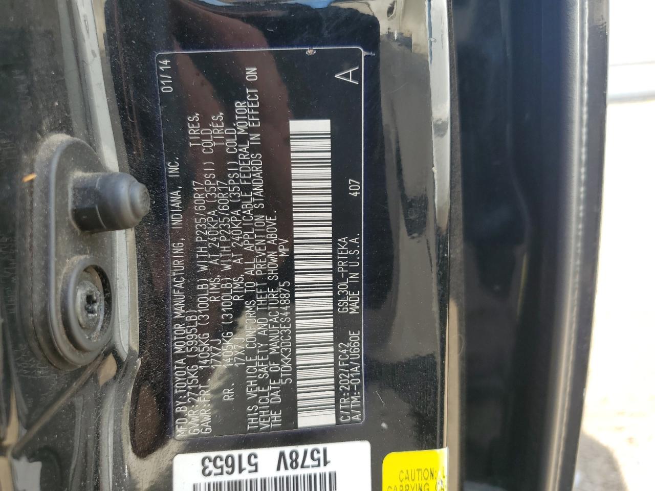 2014 Toyota Sienna Le VIN: 5TDKK3DC3ES448875 Lot: 63431135