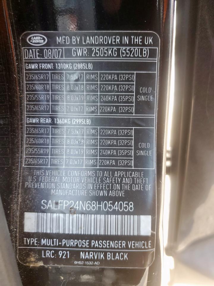 2008 Land Rover Lr2 Se VIN: SALFP24N68H054058 Lot: 63262855