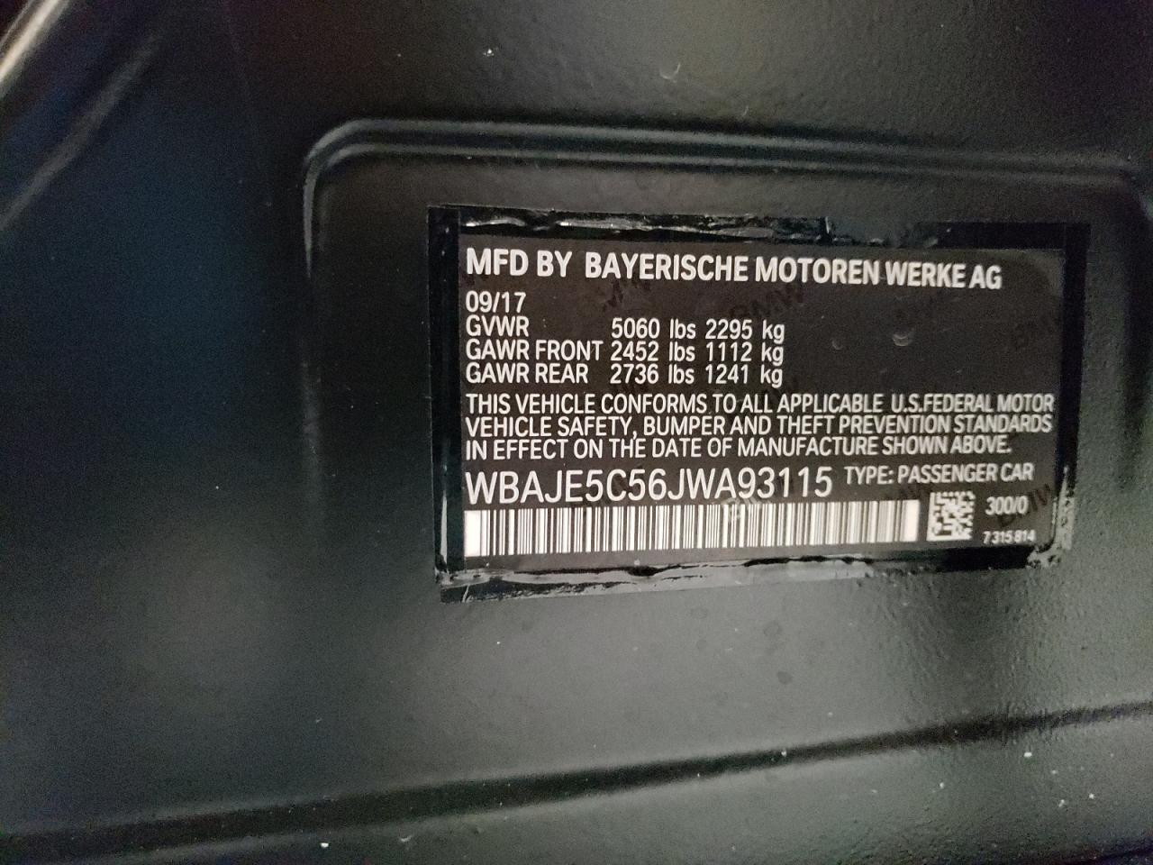 2018 BMW 540 I VIN: WBAJE5C56JWA93115 Lot: 64100135