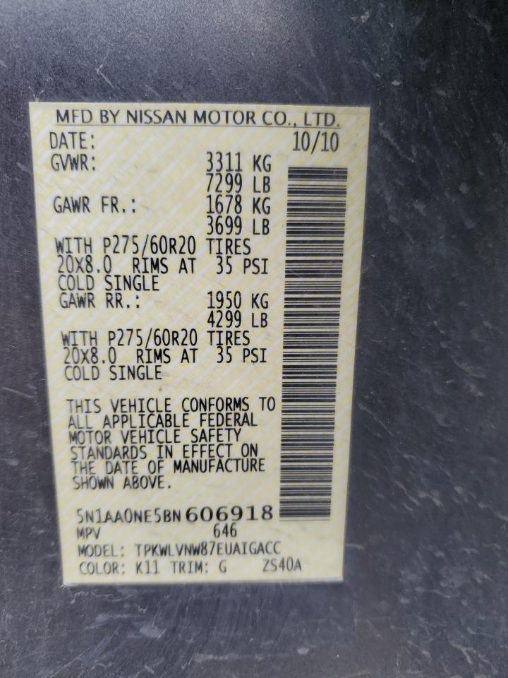 2011 Nissan Armada Platinum VIN: 5N1AA0NE5BN606918 Lot: 64450495