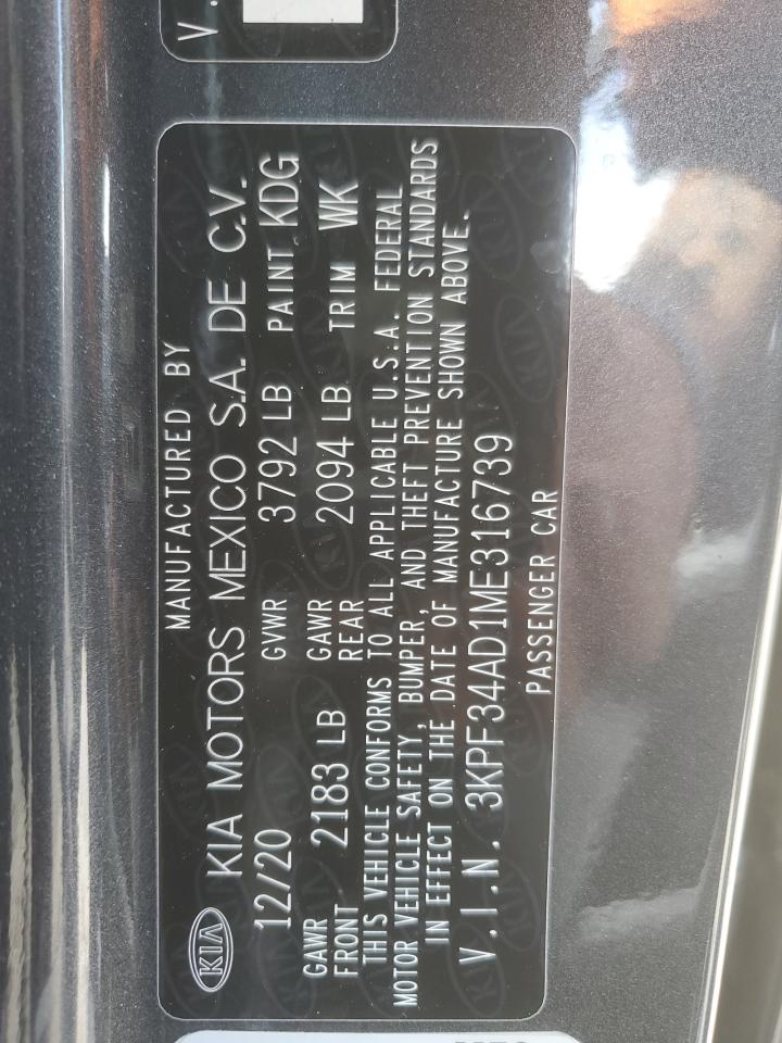 2021 Kia Forte Gt Line VIN: 3KPF34AD1ME316739 Lot: 64602615