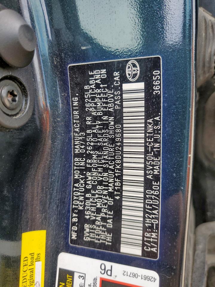 2013 Toyota Camry L VIN: 4T1BF1FK8DU249680 Lot: 64026325