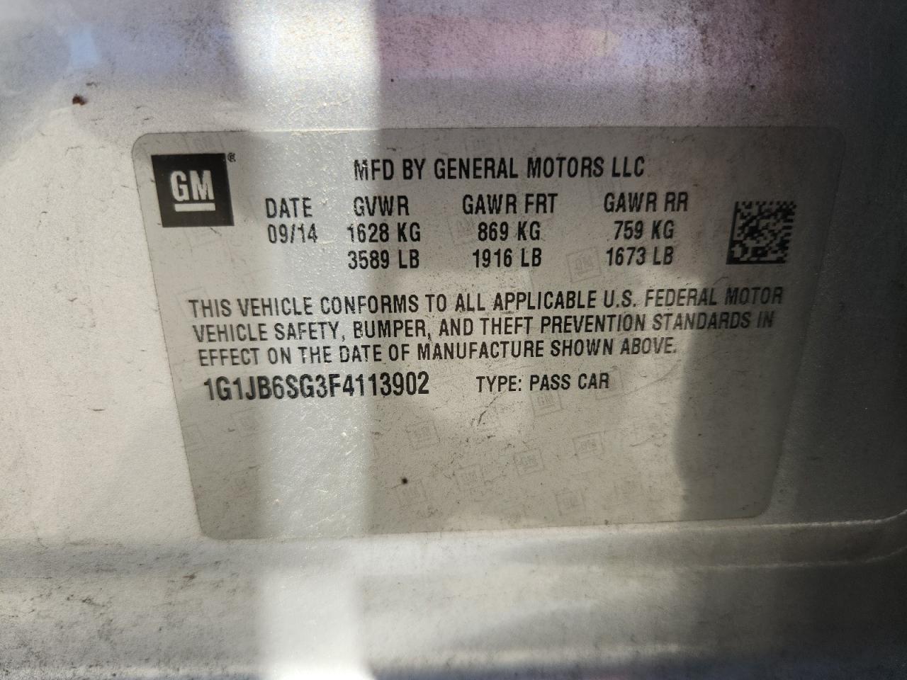 2015 Chevrolet Sonic Ls VIN: 1G1JB6SG3F4113902 Lot: 64448205