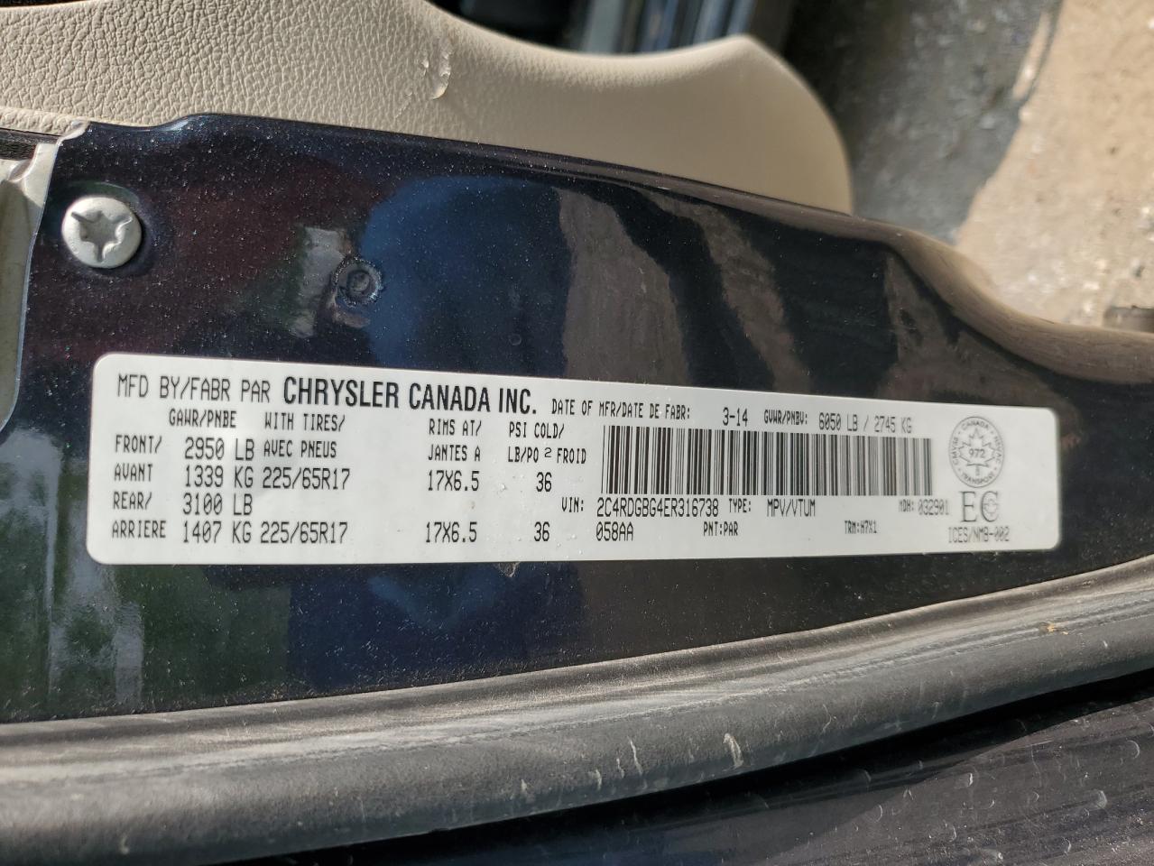 2014 Dodge Grand Caravan Se VIN: 2C4RDGBG4ER316738 Lot: 64124675