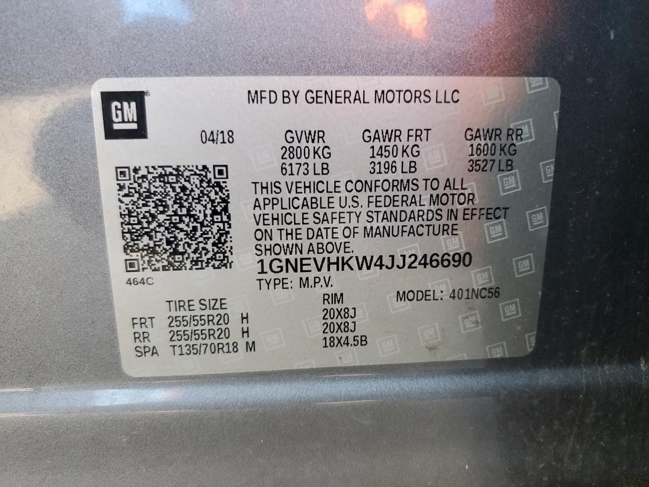 2018 Chevrolet Traverse Lt VIN: 1GNEVHKW4JJ246690 Lot: 62632865
