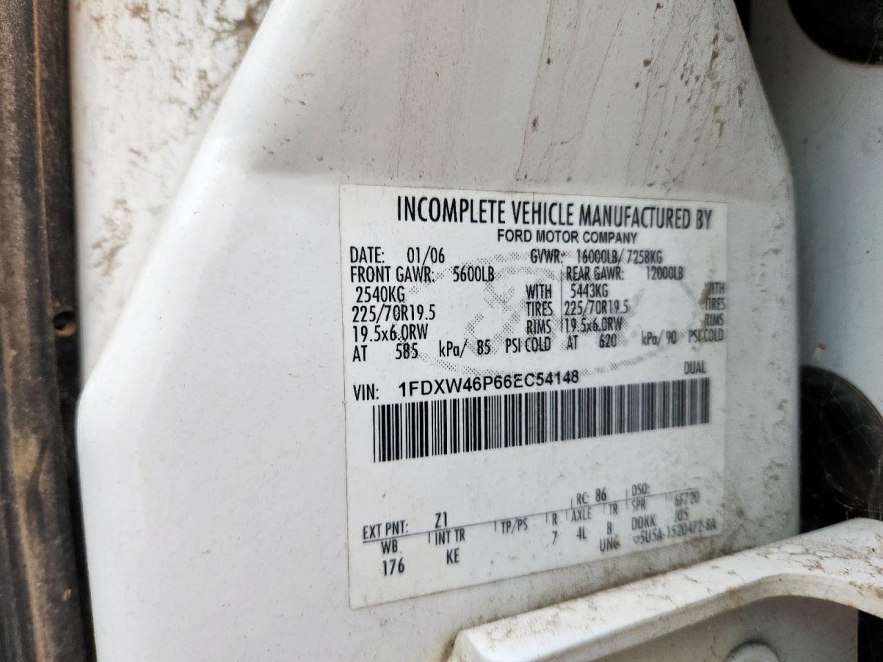 2006 Ford F450 Super Duty VIN: 1FDXW46P66EC54148 Lot: 63699635