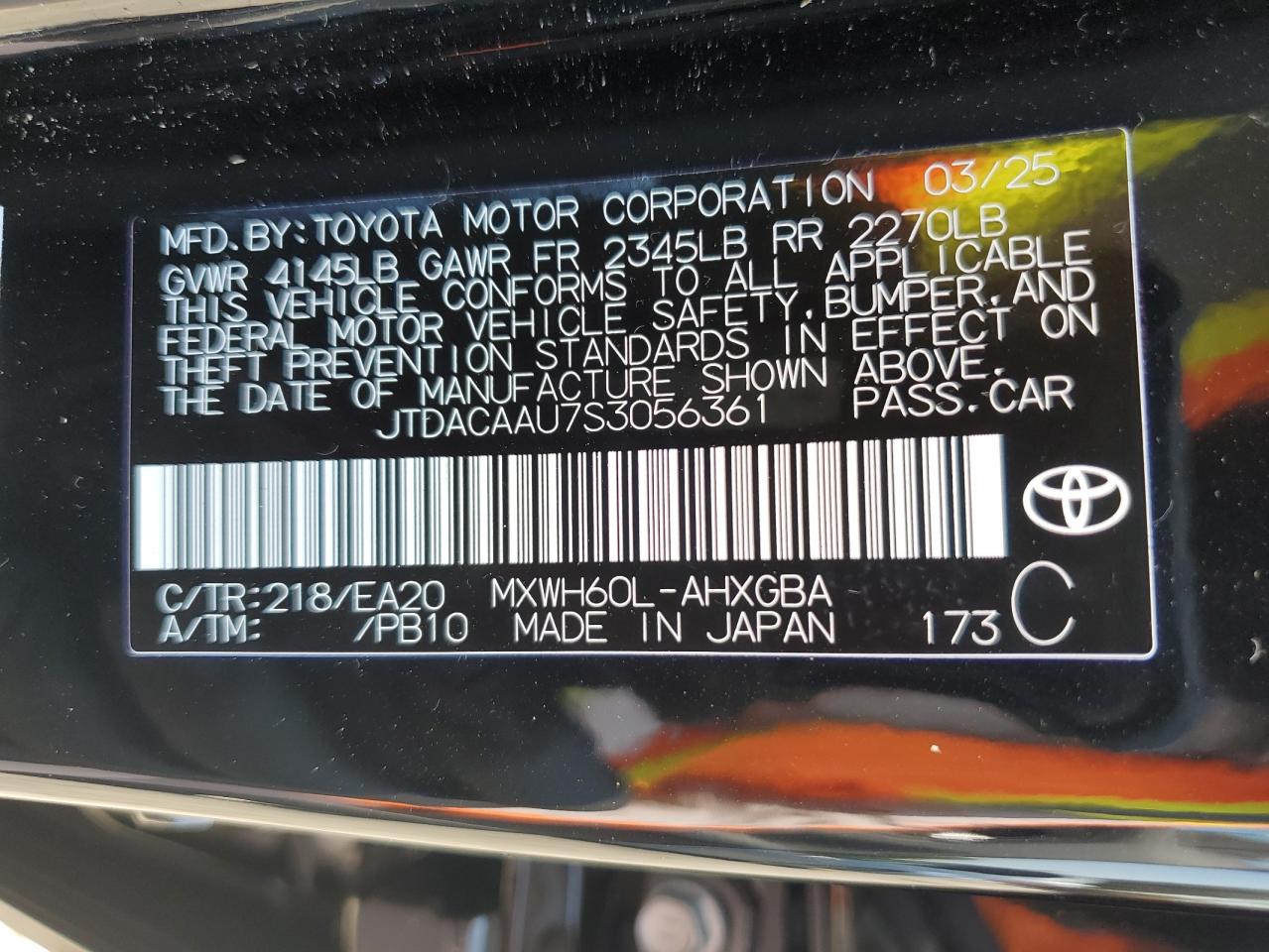 2025 Toyota Prius Le VIN: JTDACAAU7S3056361 Lot: 62928335