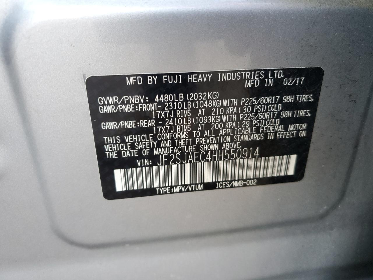 2017 Subaru Forester 2.5I Premium VIN: JF2SJAEC4HH550914 Lot: 63248985