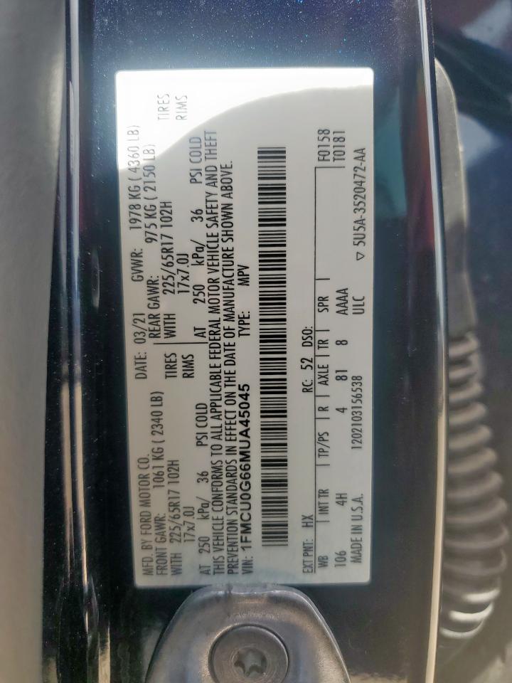 2021 Ford Escape Se VIN: 1FMCU0G66MUA45045 Lot: 63711145